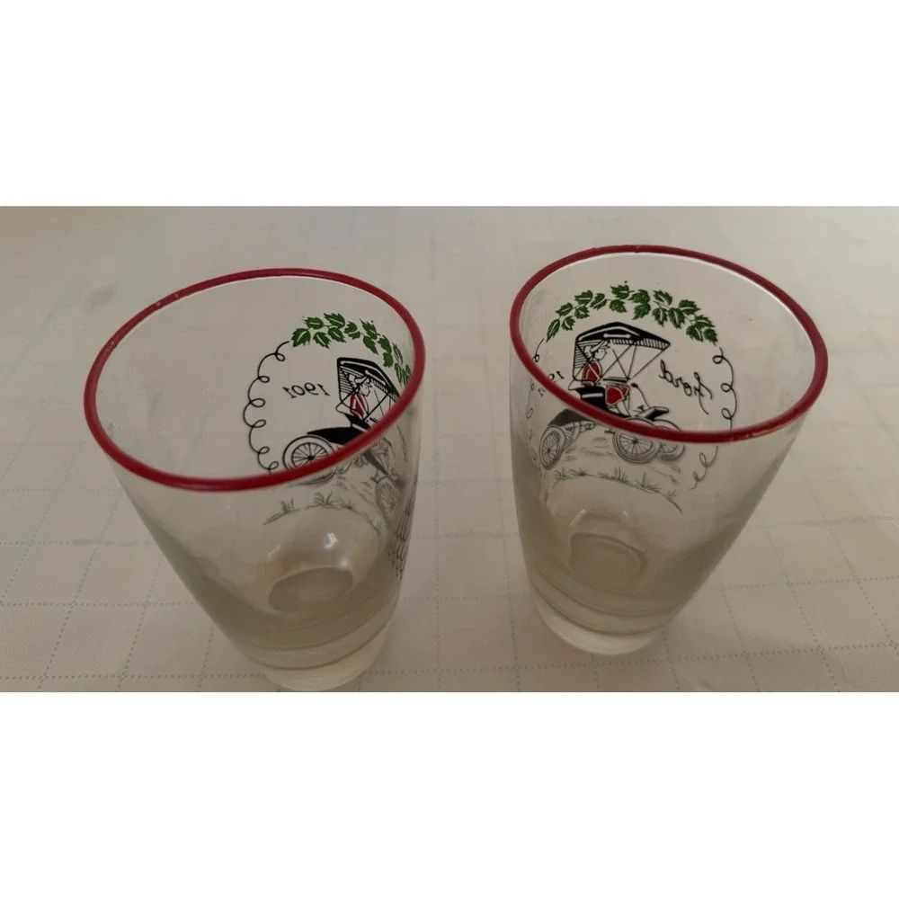 Vintage‎ Libbey Ford Model T Glasses Set 2 Tumblers Automobile Barware